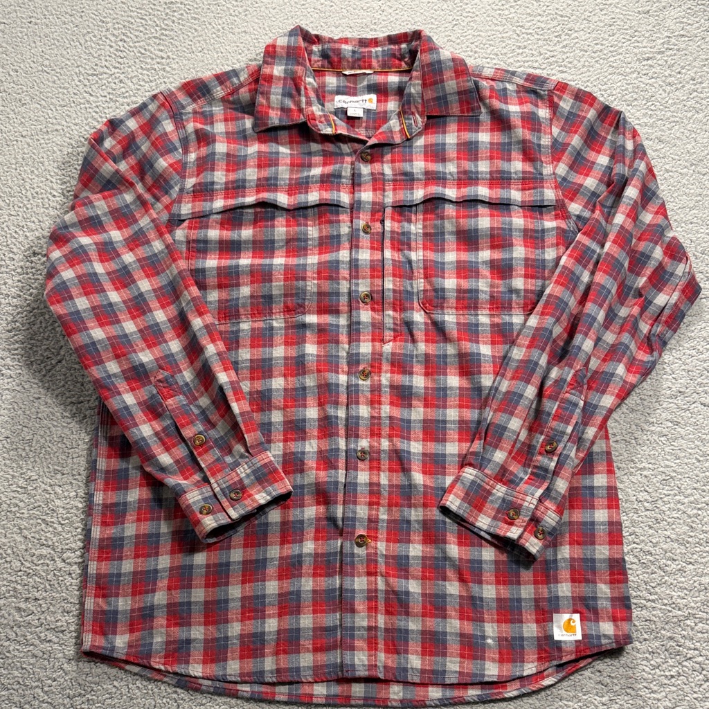 Carhartt Force Plaid Button Down Red & Blue Relaxed Fit Men’s Shirt Large Pocket
